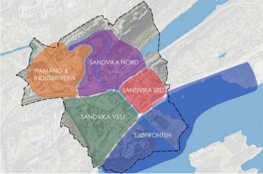 Illustrasjon som viser byområder i Sandvika