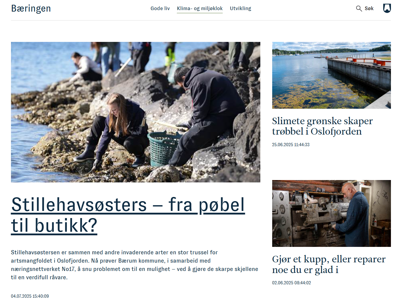 Skjermdump av klimaklok, Bæringen på nett