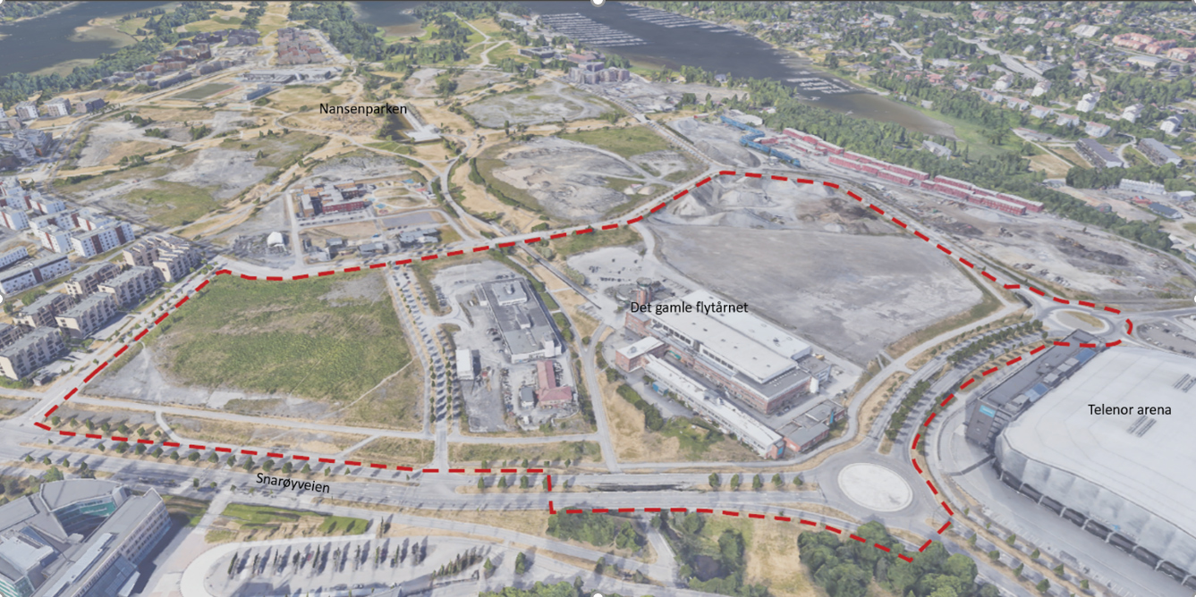   Flytårnet omriss på kart i grått