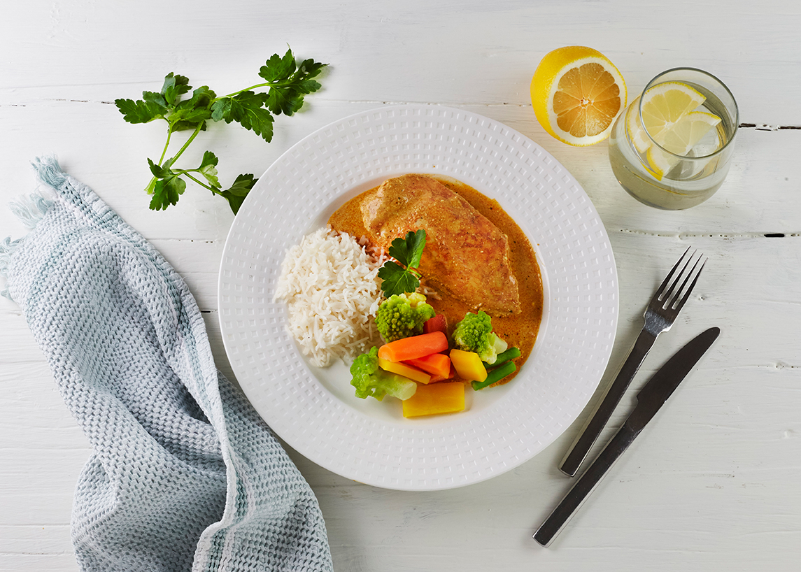 Kyllingfilet indisk saus ris