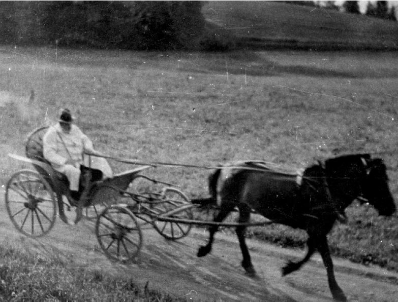 Lege Fr. Chr. August Schmidt på sykebesøk med hest og vogn. BB