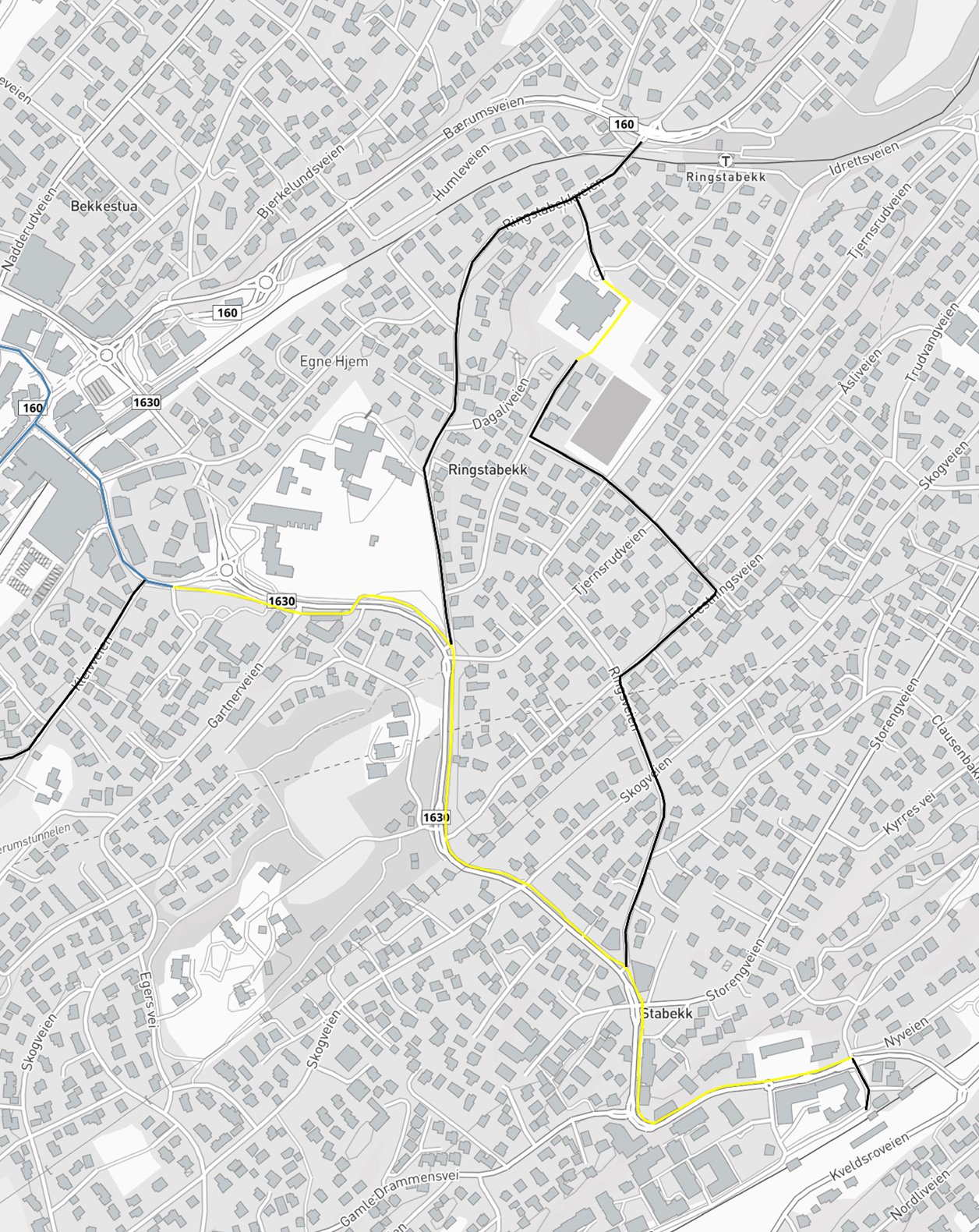 Sykkelkart: Bekkestua T-banestasjon og Ringstabekk til Stabekk stasjon